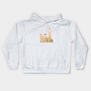 London Big Ben  palace of Westminster watercolor painting Kids Hoodie